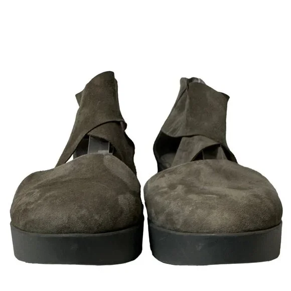 Eileen Fisher Buoy Suede Criss Cross Close Toe Wedge Platform Sandals 8 1/2 - Picture 6 of 13